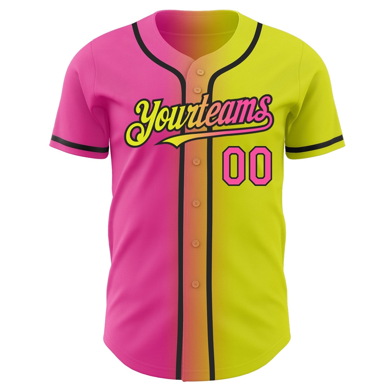Custom Neon Yellow Pink-Black Authentic Gradient Fashion Baseball Jersey baseball jersey product view 2