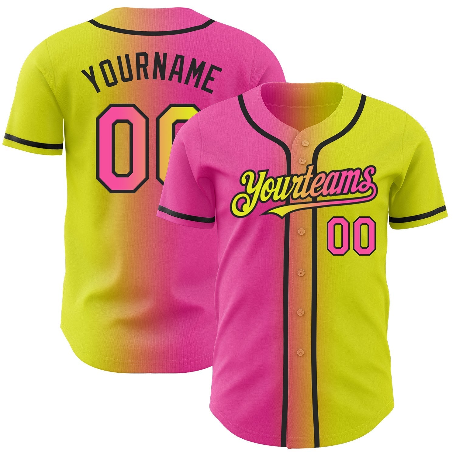 Custom Neon Yellow Pink-Black Authentic Gradient Fashion Baseball Jersey baseball jersey product view 1
