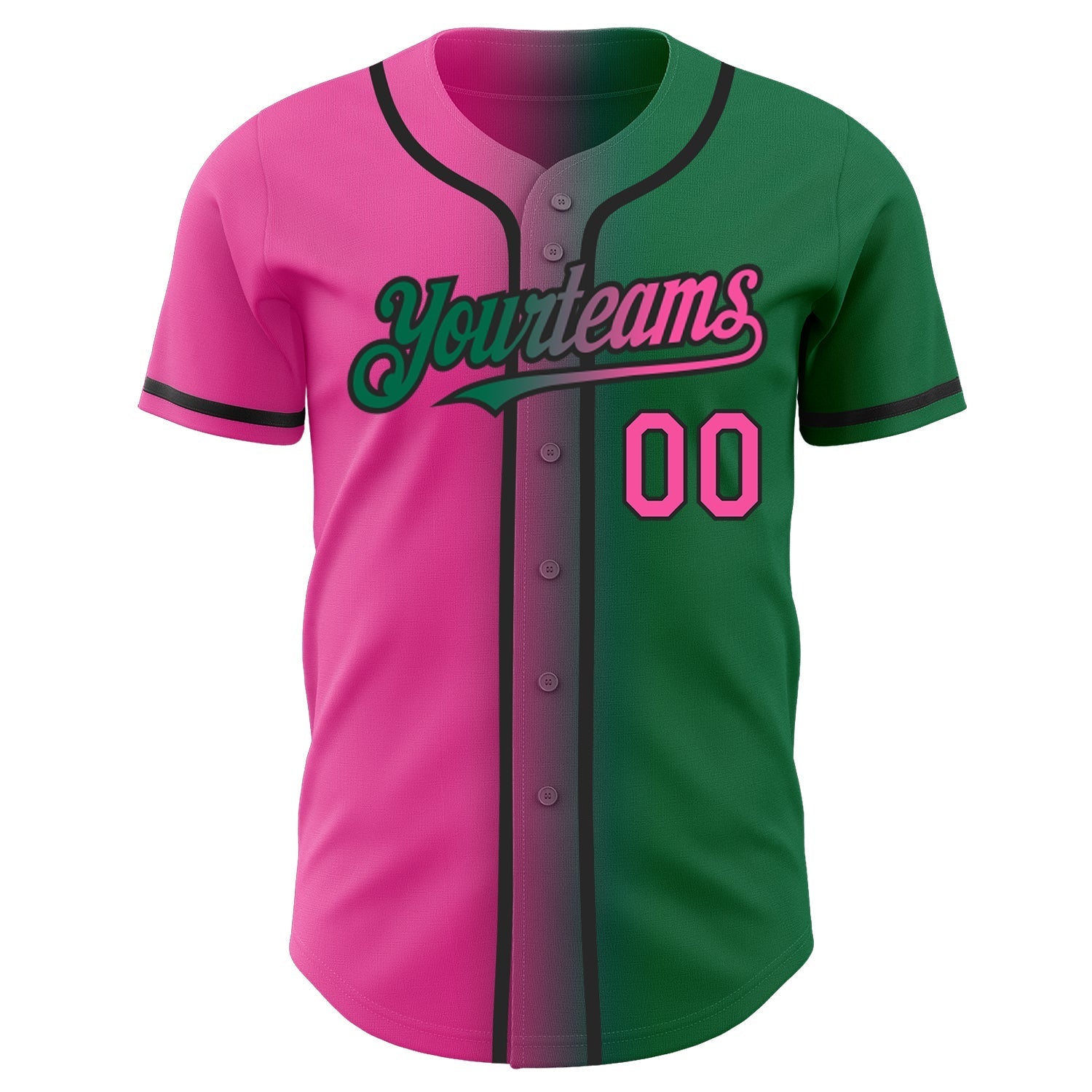 Custom Kelly Green Pink-Black Authentic Gradient Fashion Baseball Jersey baseball jersey product view 2