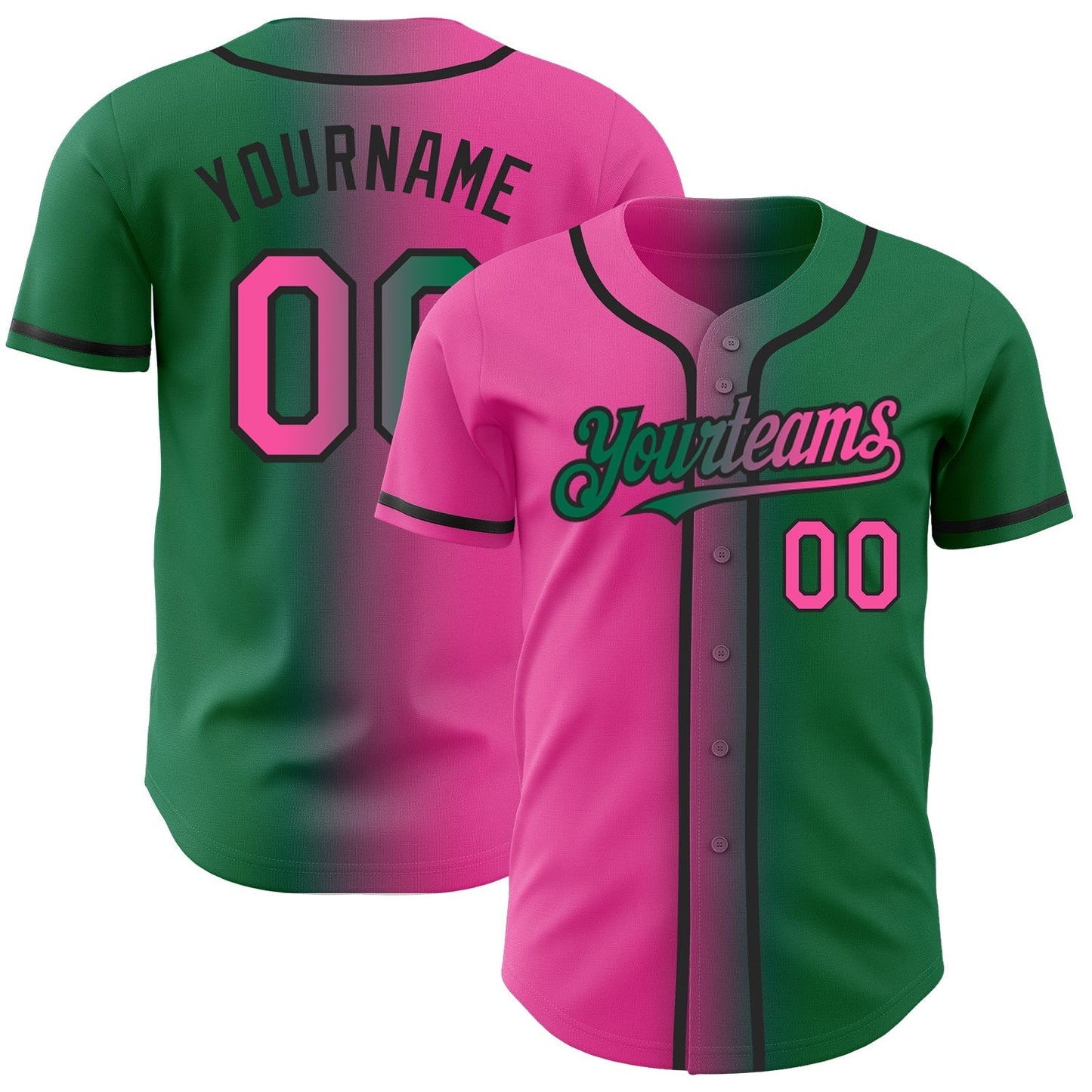 Custom Kelly Green Pink-Black Authentic Gradient Fashion Baseball Jersey baseball jersey product view 1
