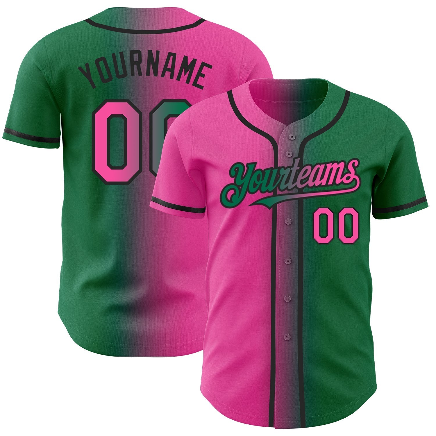 Custom Kelly Green Pink-Black Authentic Gradient Fashion Baseball Jersey baseball jersey product view 1