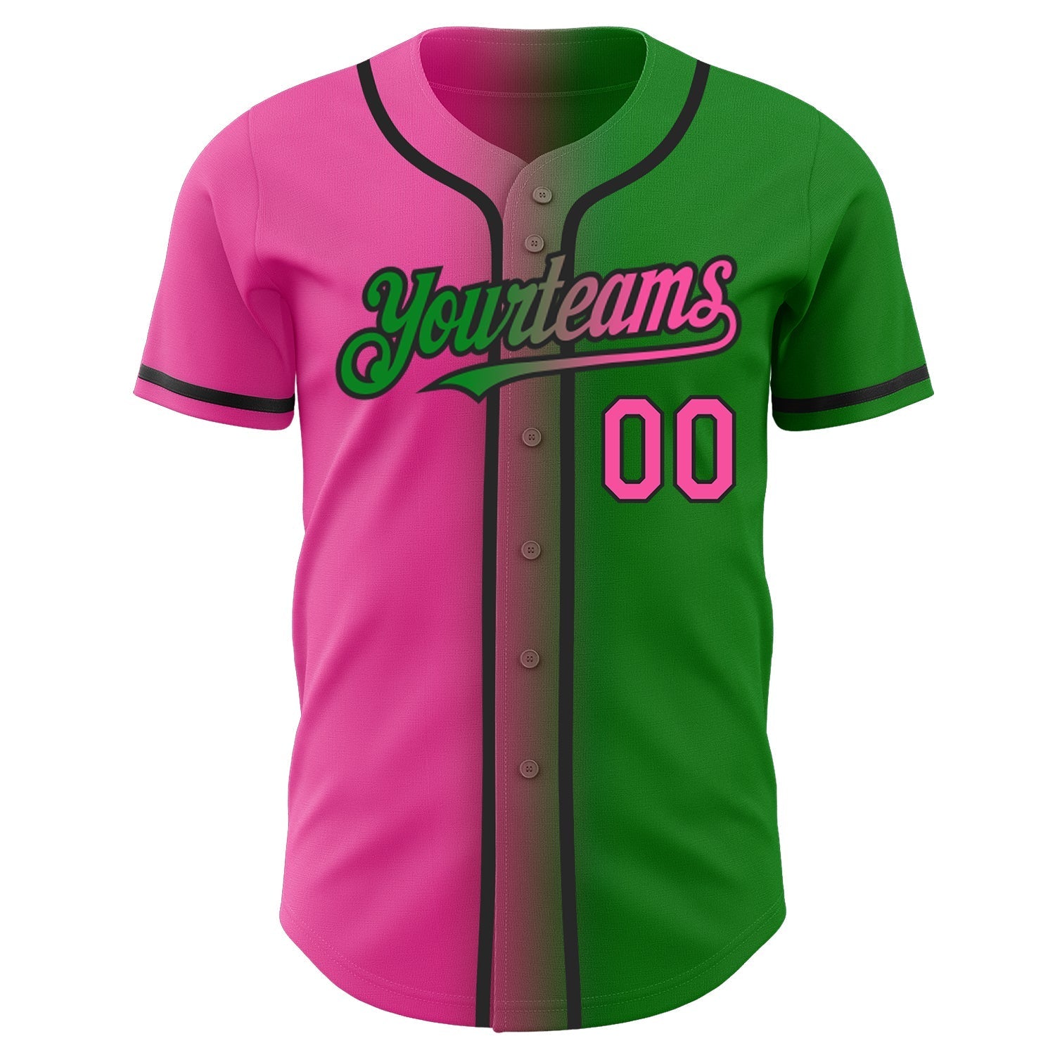 Custom Grass Green Pink-Black Authentic Gradient Fashion Baseball Jersey baseball jersey product view 2