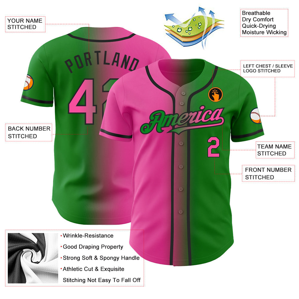 Custom Grass Green Pink-Black Authentic Gradient Fashion Baseball Jersey baseball jersey product view 3