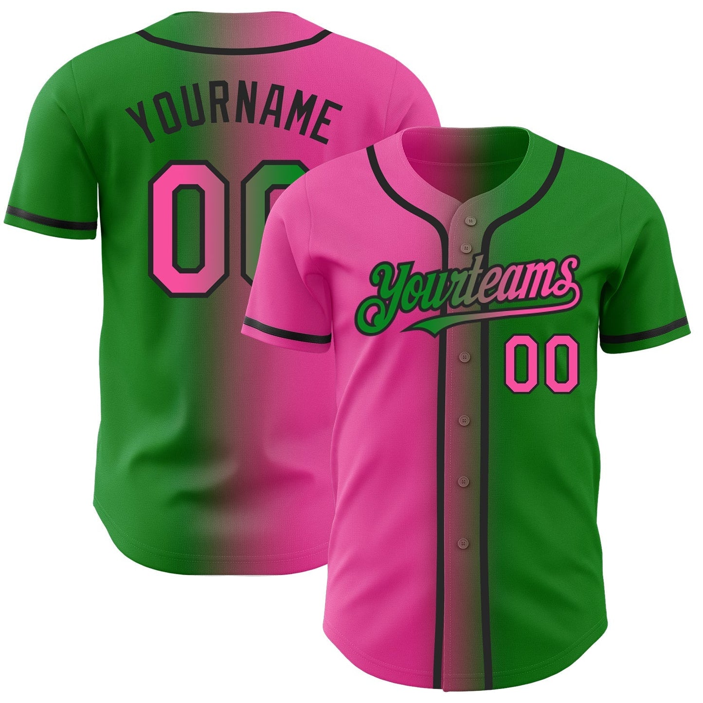 Custom Grass Green Pink-Black Authentic Gradient Fashion Baseball Jersey baseball jersey product view 1