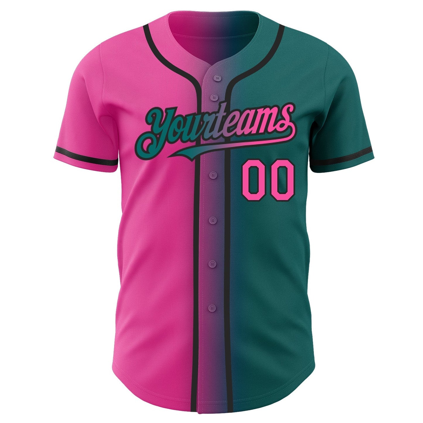 Custom Teal Pink-Black Authentic Gradient Fashion Baseball Jersey baseball jersey product view 2