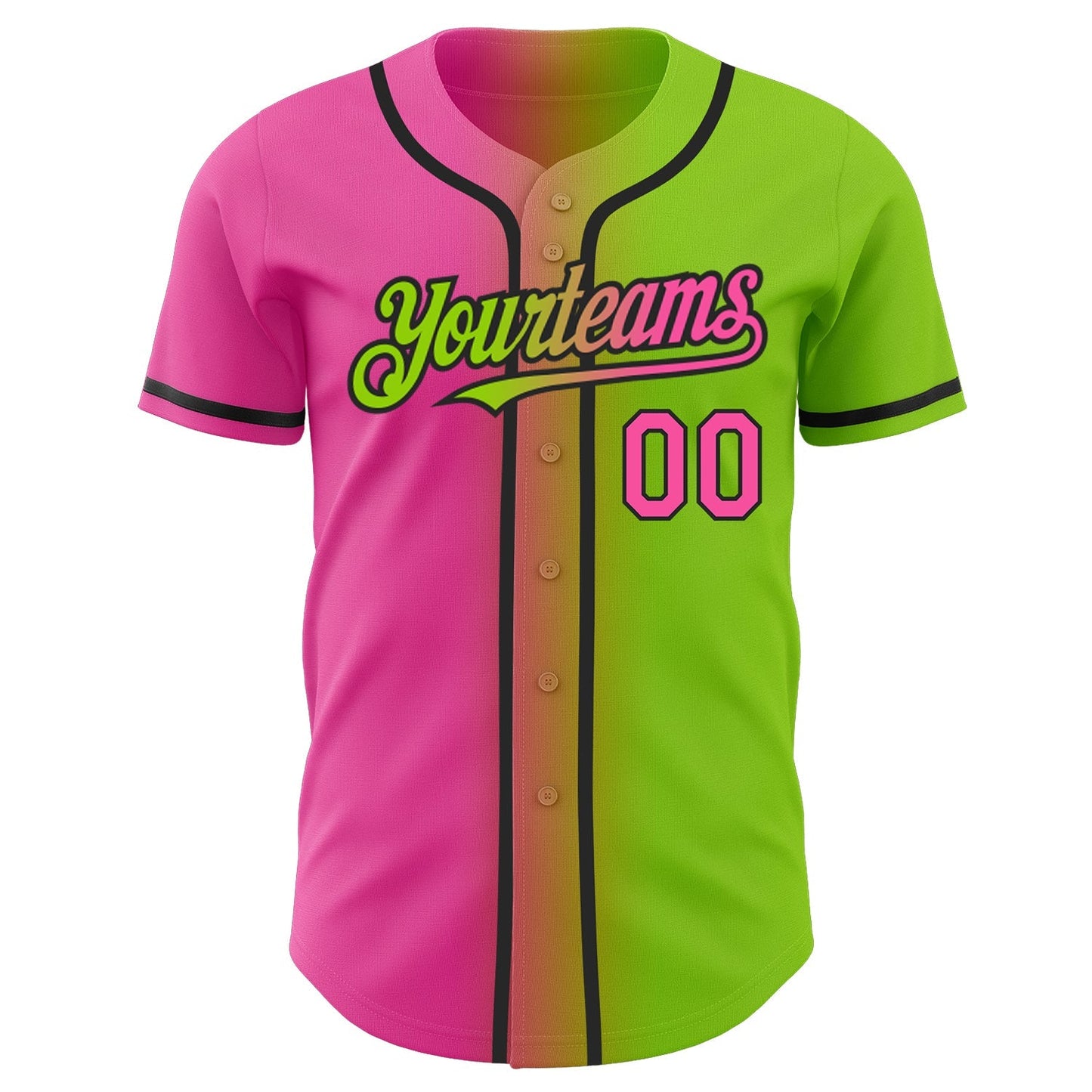 Custom Neon Green Pink-Black Authentic Gradient Fashion Baseball Jersey baseball jersey product view 3