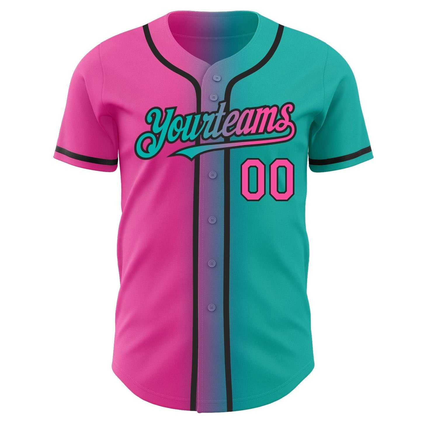 Custom Aqua Pink-Black Authentic Gradient Fashion Baseball Jersey baseball jersey product view 2