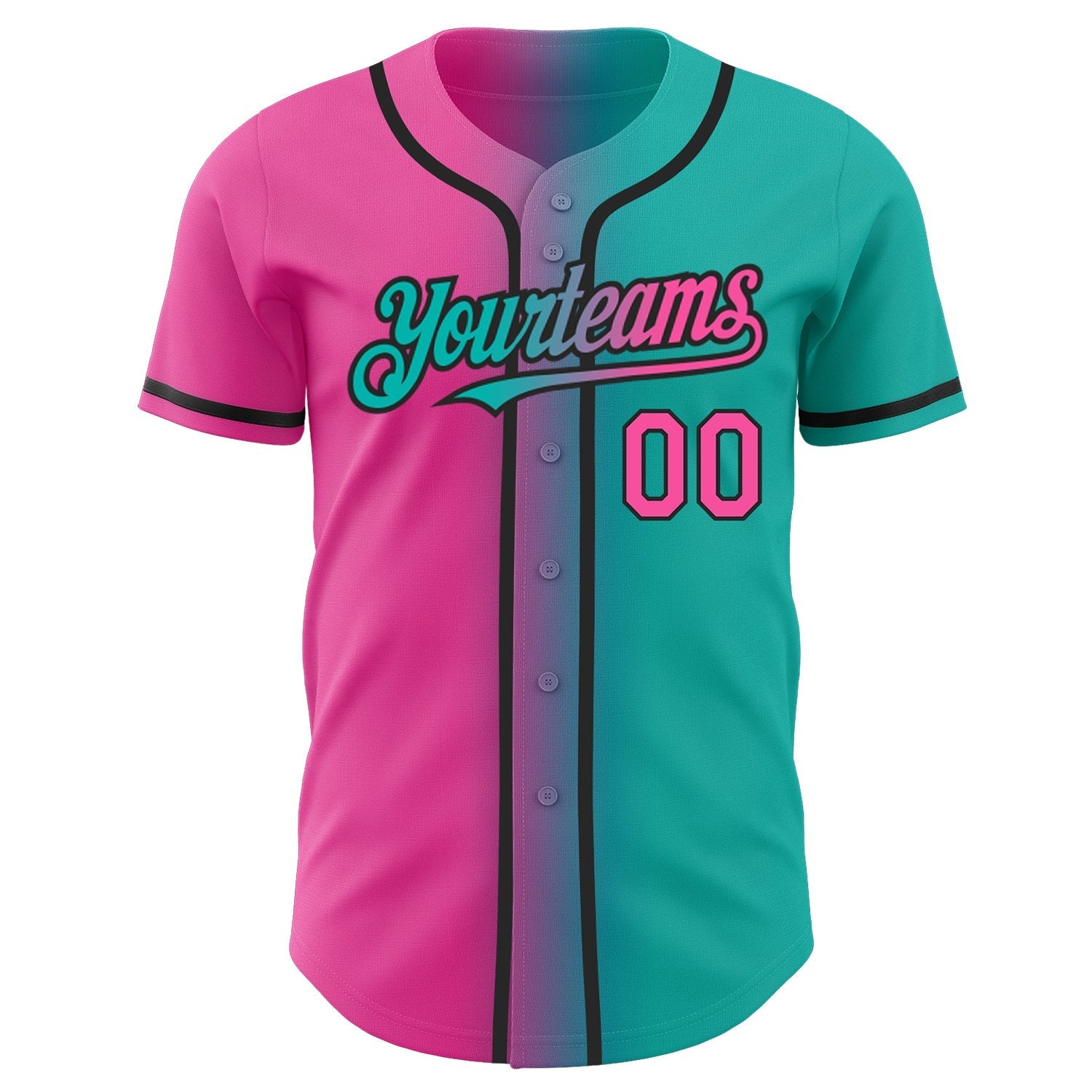 Custom Aqua Pink-Black Authentic Gradient Fashion Baseball Jersey baseball jersey product view 2