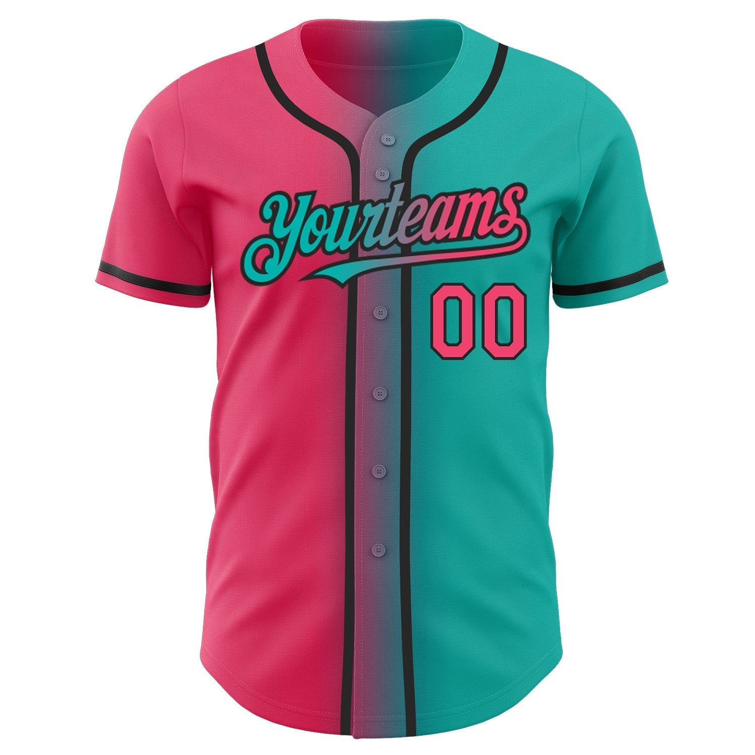 Custom Aqua Neon Pink-Black Authentic Gradient Fashion Baseball Jersey baseball jersey product view 2