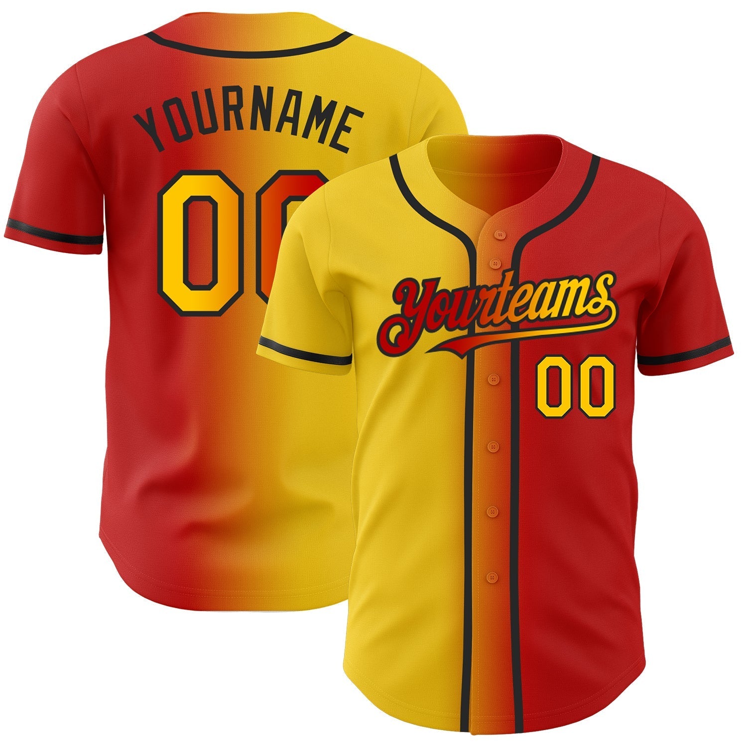 Custom Red Yellow-Black Authentic Gradient Fashion Baseball Jersey baseball jersey product view 1