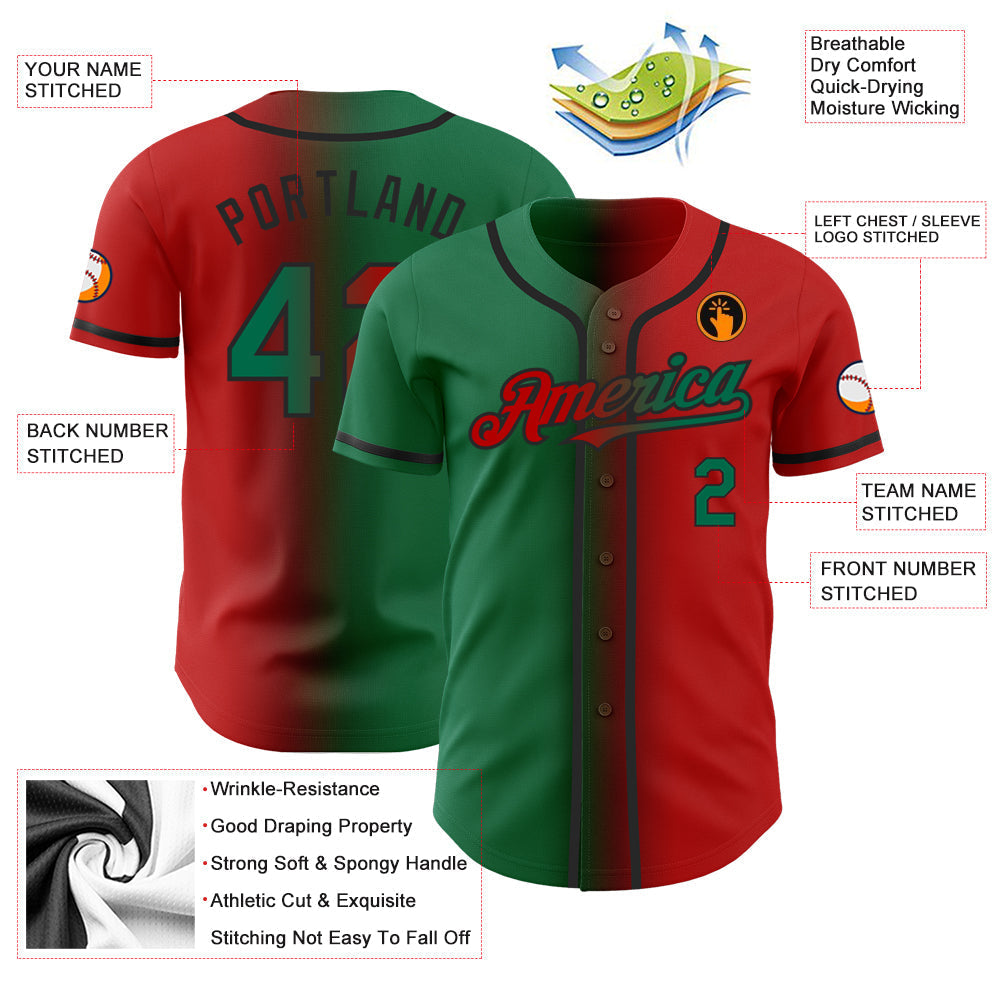 Custom Red Kelly Green-Black Authentic Gradient Fashion Baseball Jersey baseball jersey product view 3