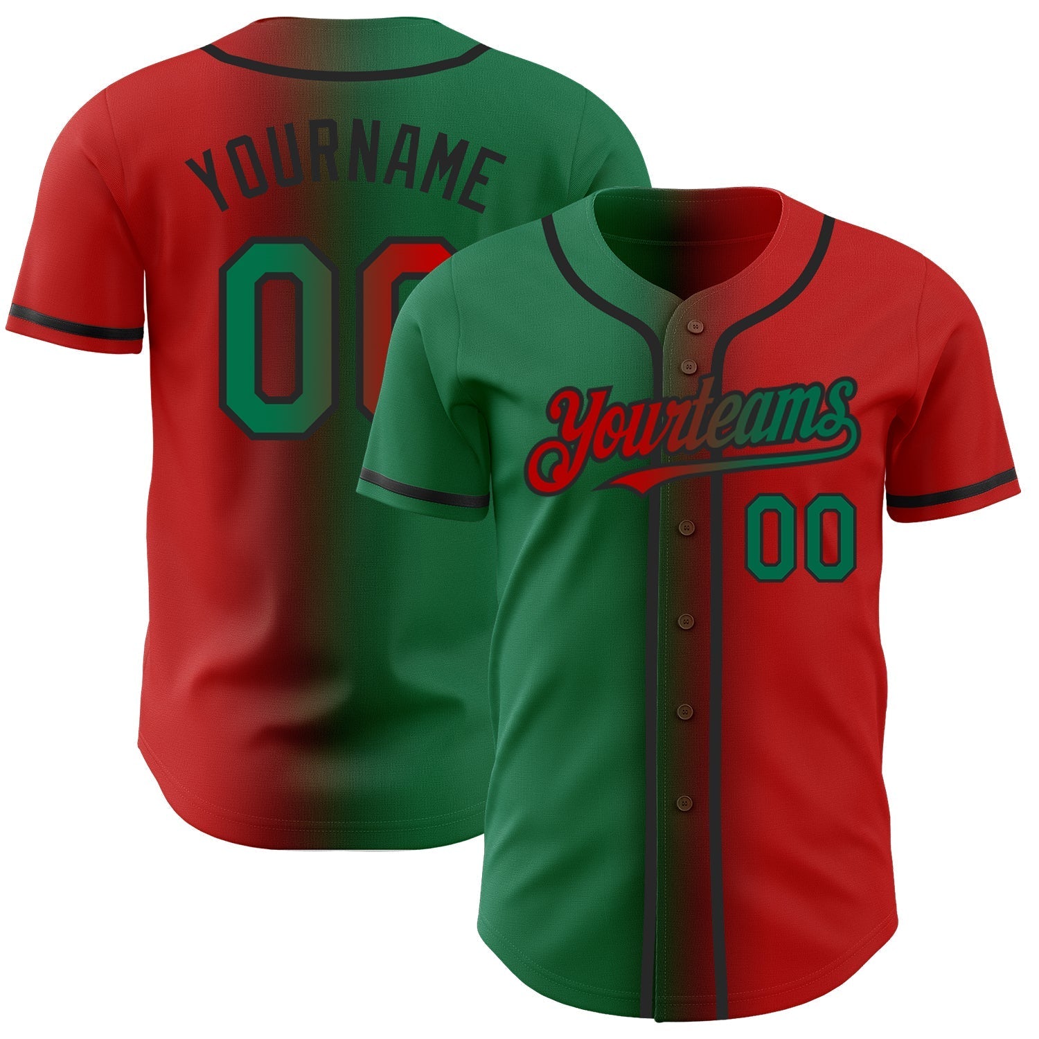 Custom Red Kelly Green-Black Authentic Gradient Fashion Baseball Jersey baseball jersey product view 1