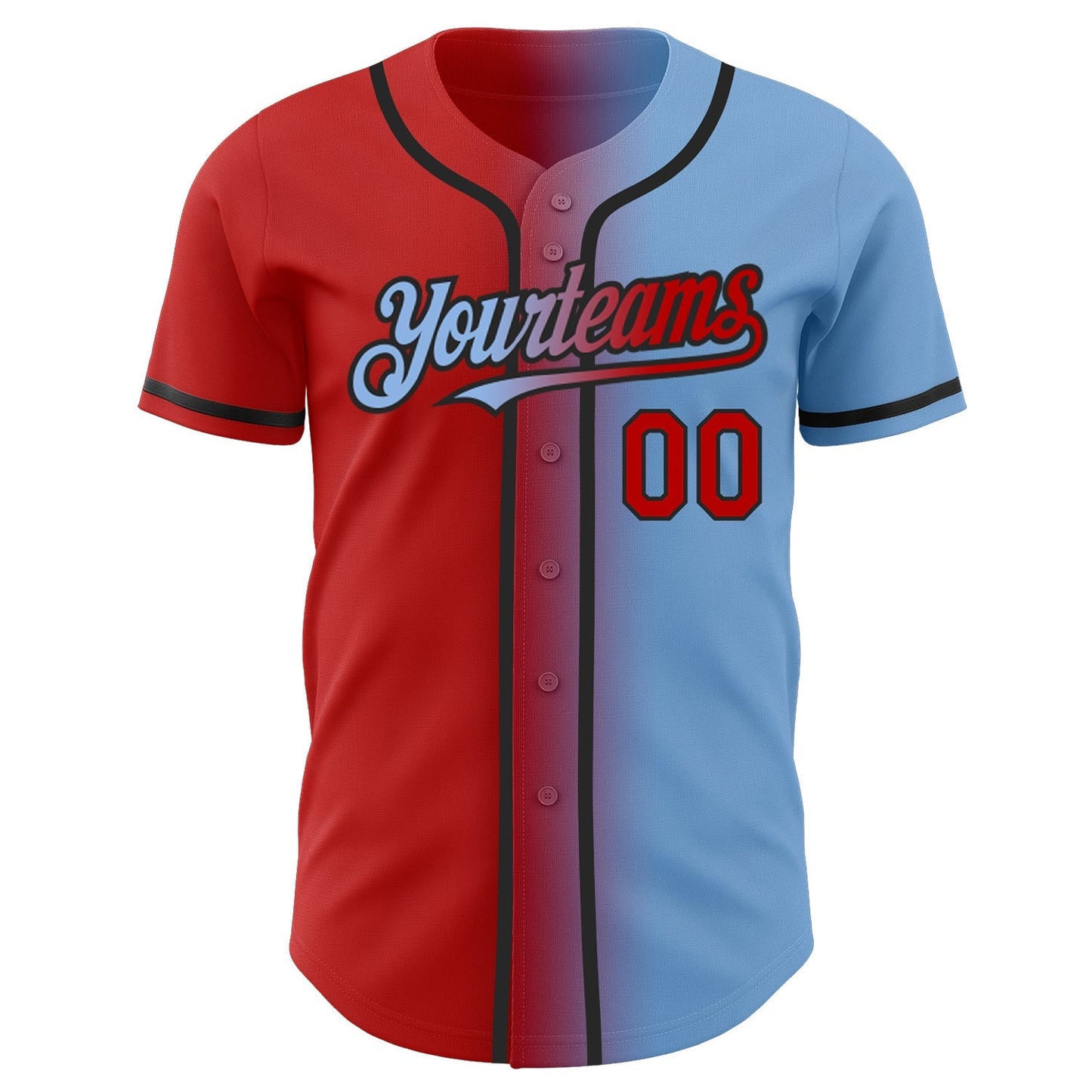 Custom Light Blue Red-Black Authentic Gradient Fashion Baseball Jersey baseball jersey product view 2
