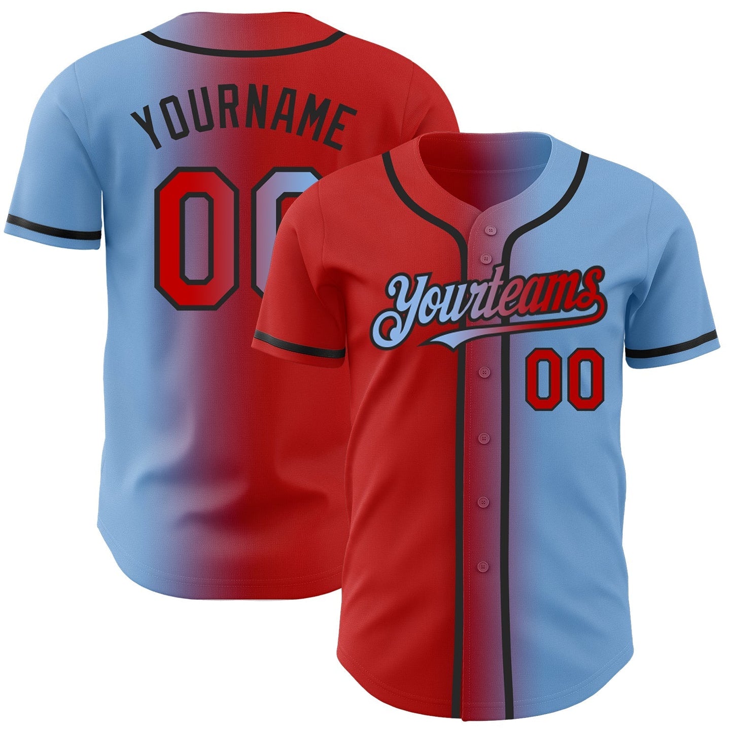 Custom Light Blue Red-Black Authentic Gradient Fashion Baseball Jersey baseball jersey product view 1
