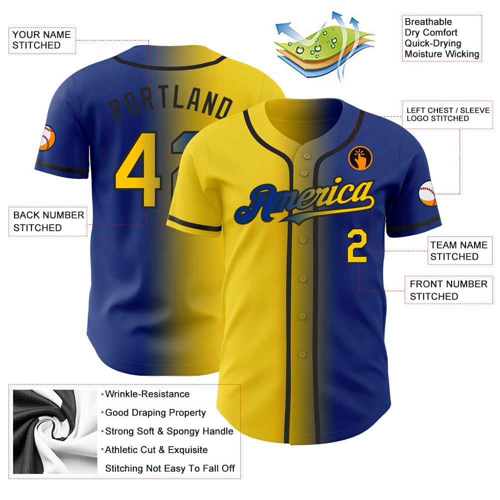 Custom Royal Yellow-Black Authentic Gradient Fashion Baseball Jersey baseball jersey product view 3