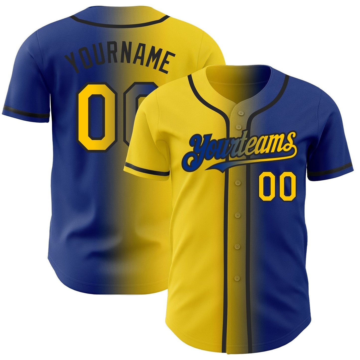 Custom Royal Yellow-Black Authentic Gradient Fashion Baseball Jersey baseball jersey product view 1