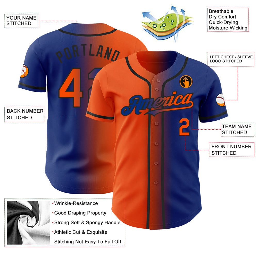 Custom Royal Orange-Black Authentic Gradient Fashion Baseball Jersey baseball jersey product view 3