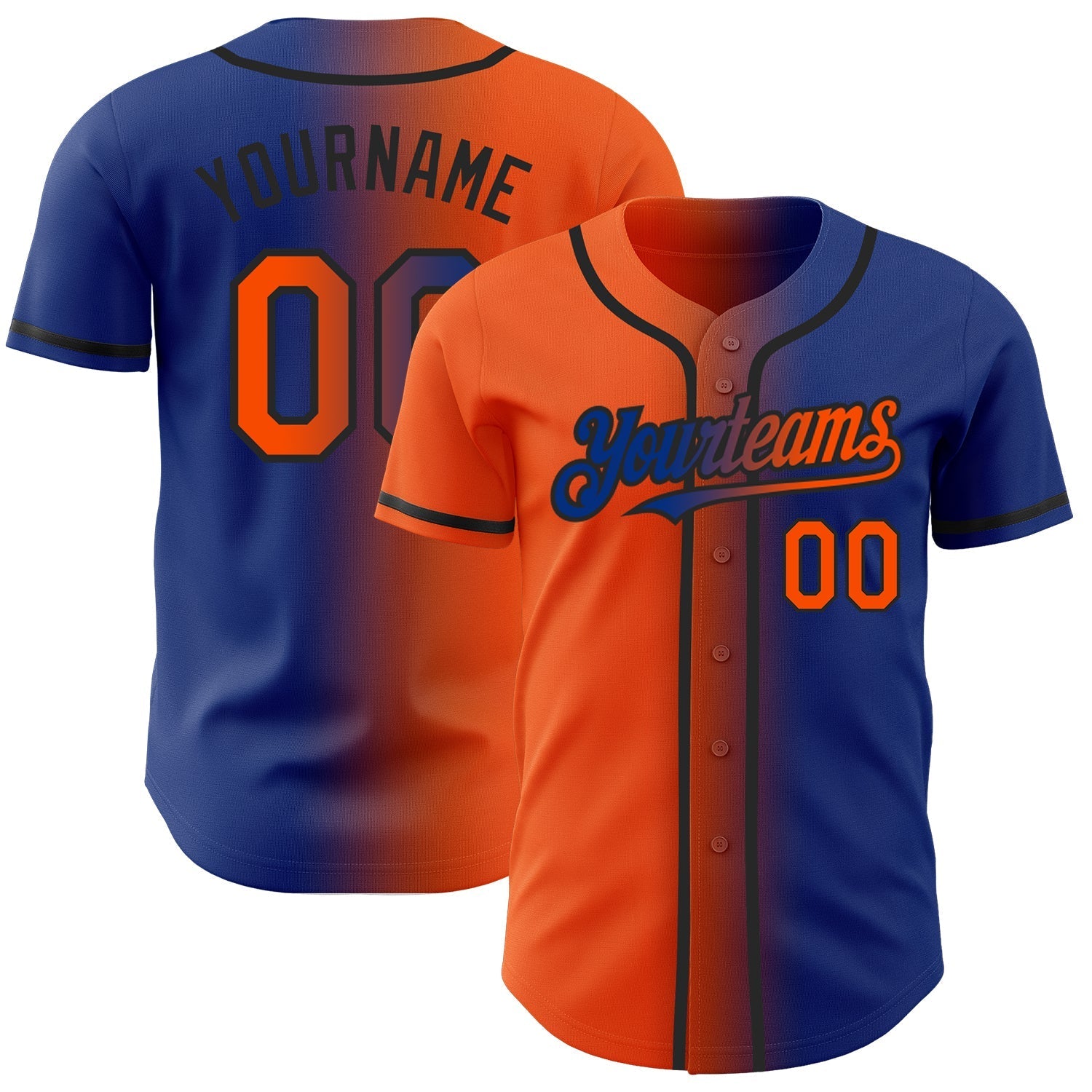 Custom Royal Orange-Black Authentic Gradient Fashion Baseball Jersey baseball jersey product view 1