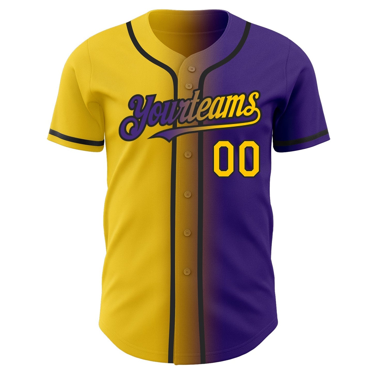 Custom Purple Yellow-Black Authentic Gradient Fashion Baseball Jersey baseball jersey product view 2