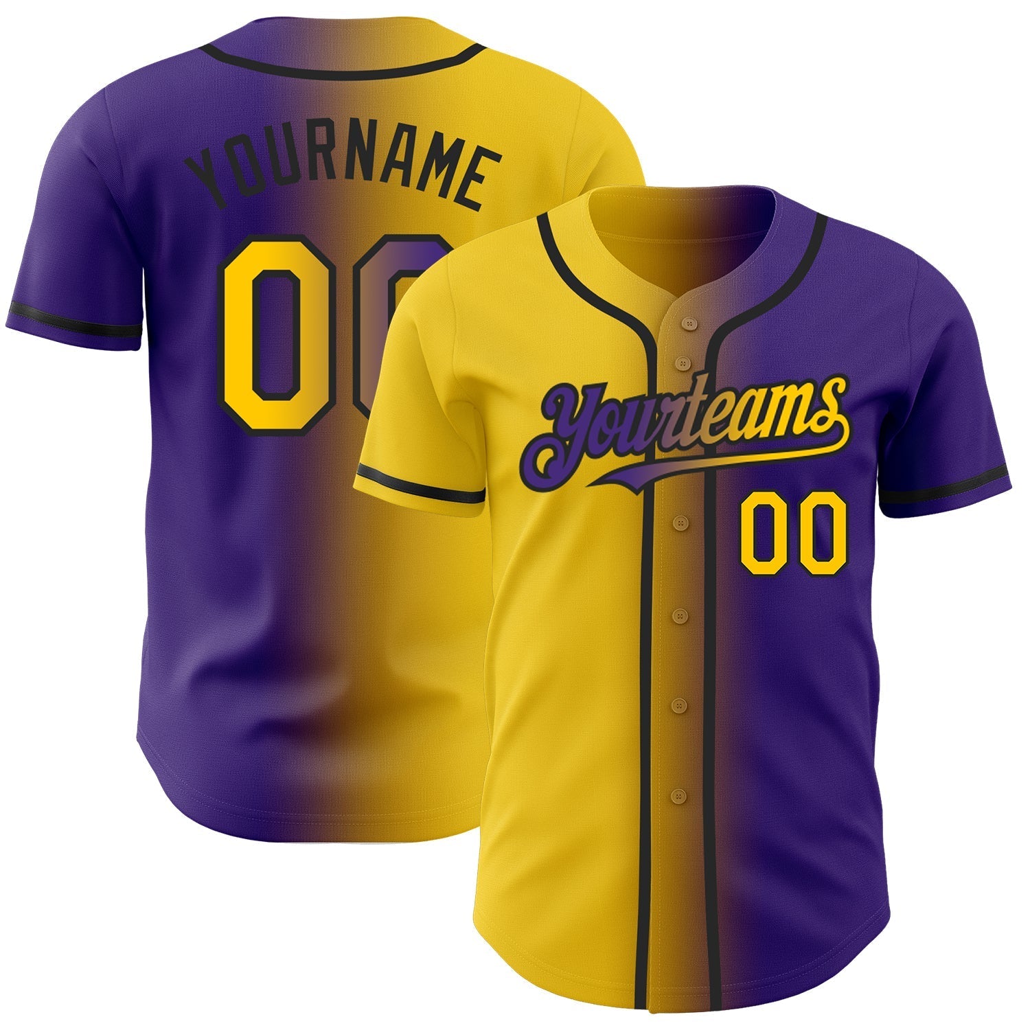 Custom Purple Yellow-Black Authentic Gradient Fashion Baseball Jersey baseball jersey product view 1