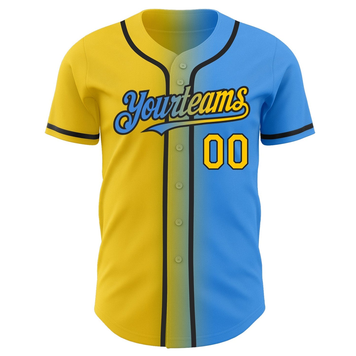 Custom Electric Blue Yellow-Black Authentic Gradient Fashion Baseball Jersey baseball jersey product view 2