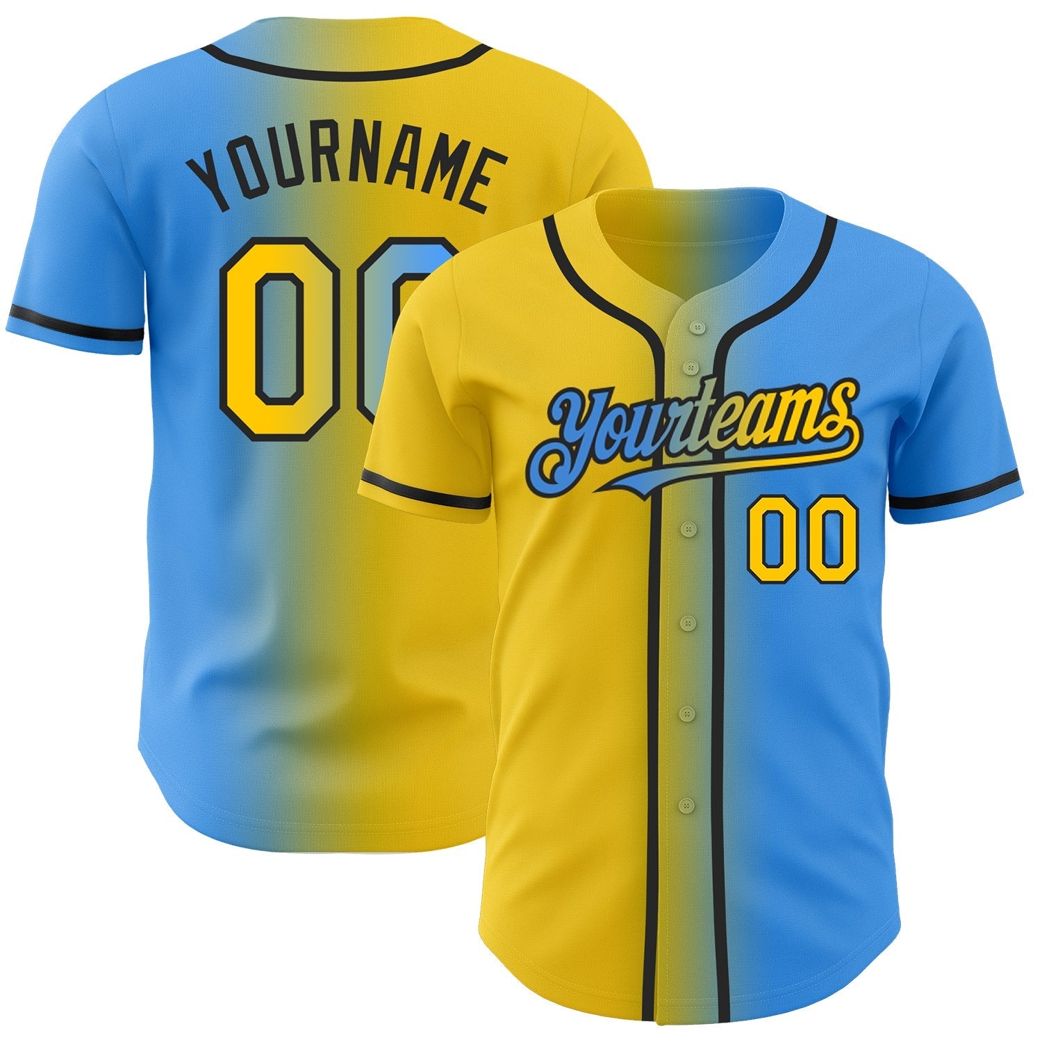 Custom Electric Blue Yellow-Black Authentic Gradient Fashion Baseball Jersey baseball jersey product view 1