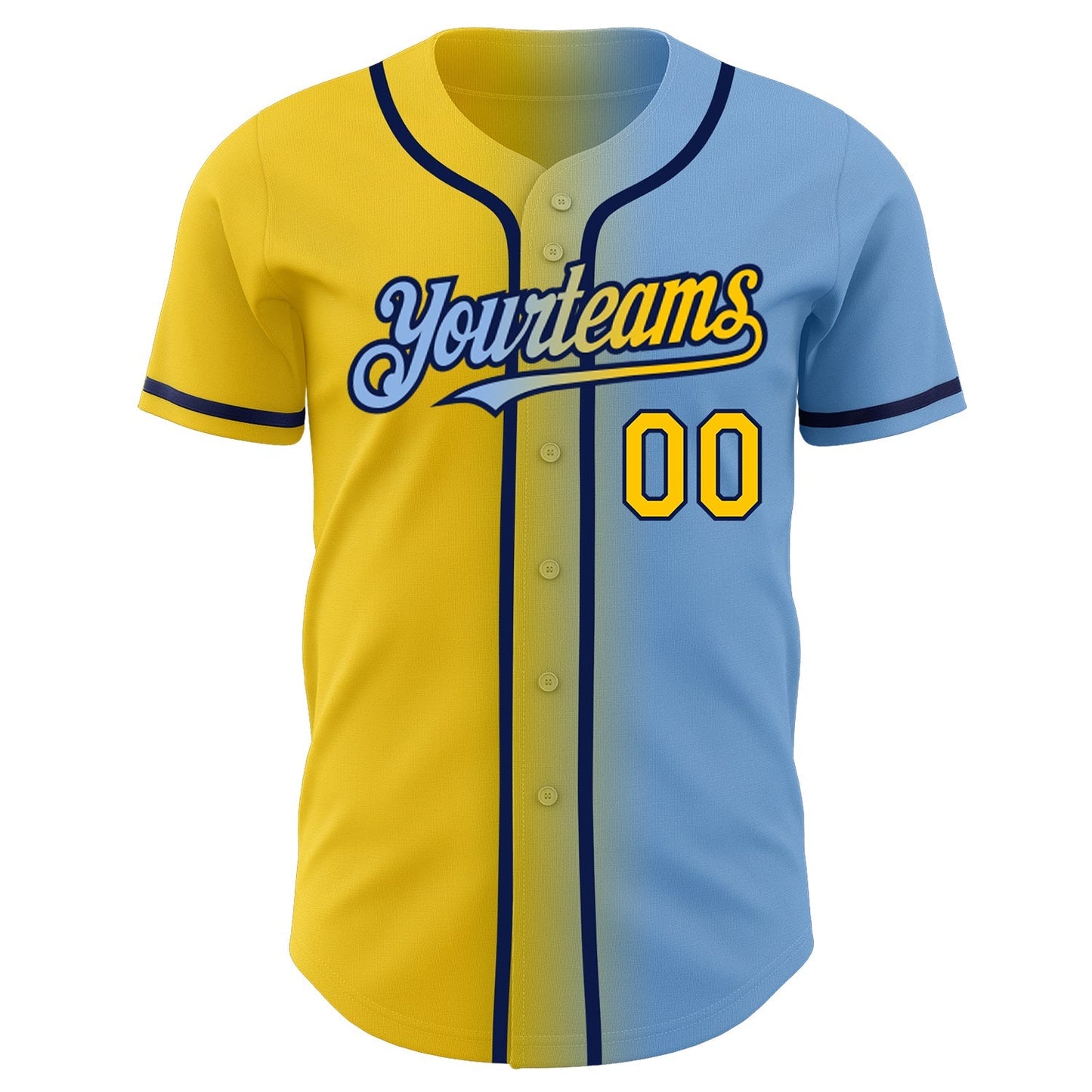 Custom Light Blue Yellow-Navy Authentic Gradient Fashion Baseball Jersey baseball jersey product view 2