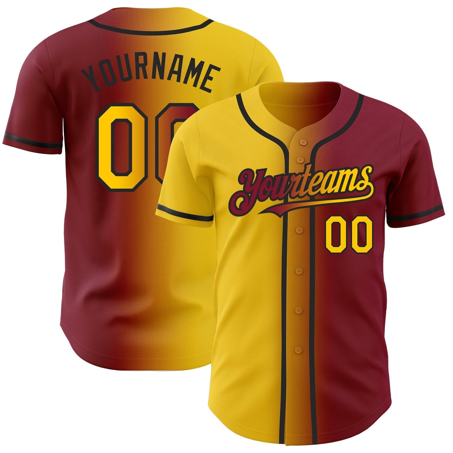 Custom Crimson Yellow-Black Authentic Gradient Fashion Baseball Jersey baseball jersey product view 1