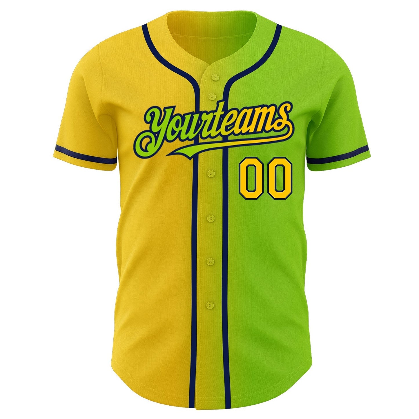 Custom Neon Green Yellow-Navy Authentic Gradient Fashion Baseball Jersey baseball jersey product view 2