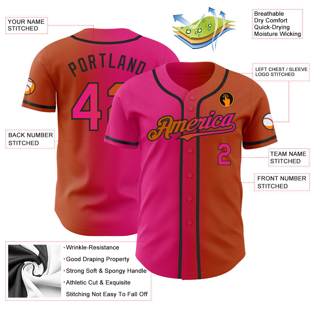 Custom Texas Orange Hot Pink-Black Authentic Gradient Fashion Baseball Jersey baseball jersey product view 3