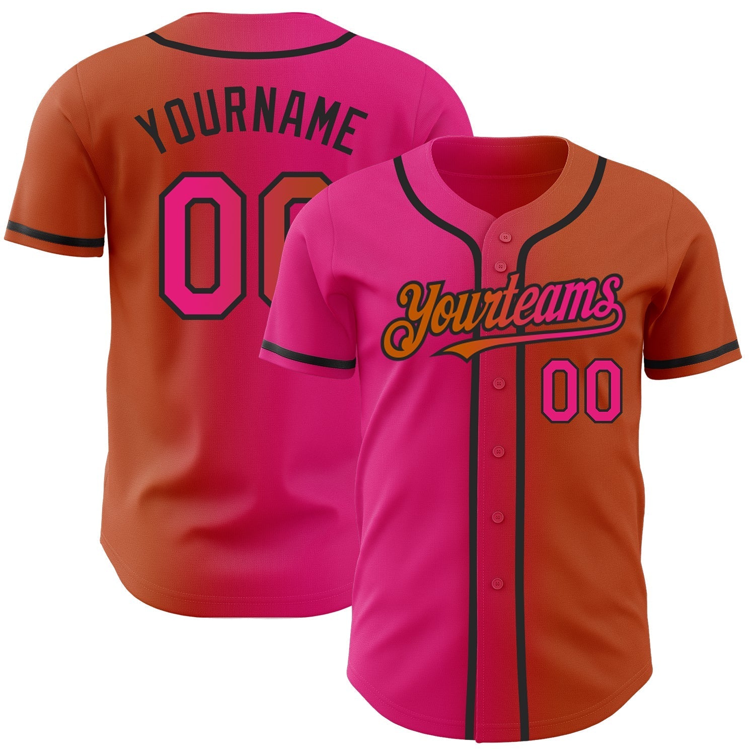 Custom Texas Orange Hot Pink-Black Authentic Gradient Fashion Baseball Jersey baseball jersey product view 1