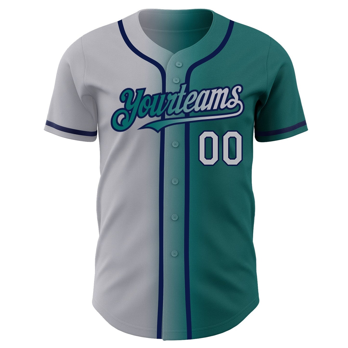 Custom Teal Gray-Navy Authentic Gradient Fashion Baseball Jersey baseball jersey product view 2