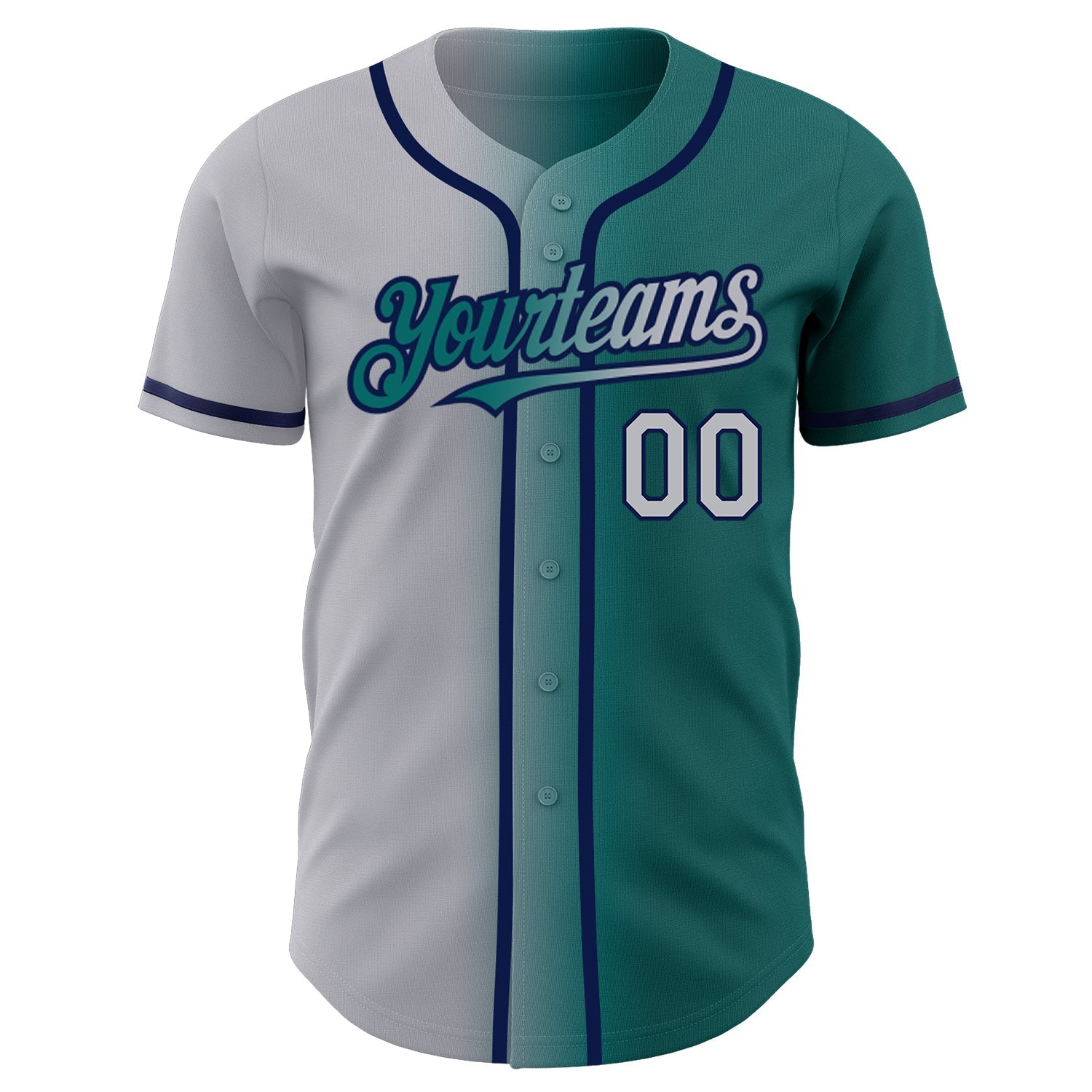 Custom Teal Gray-Navy Authentic Gradient Fashion Baseball Jersey baseball jersey product view 2