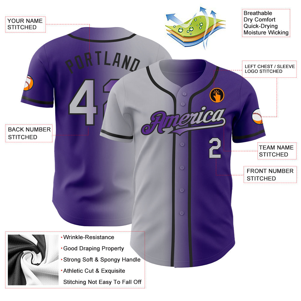 Custom Purple Gray-Black Authentic Gradient Fashion Baseball Jersey baseball jersey product view 3