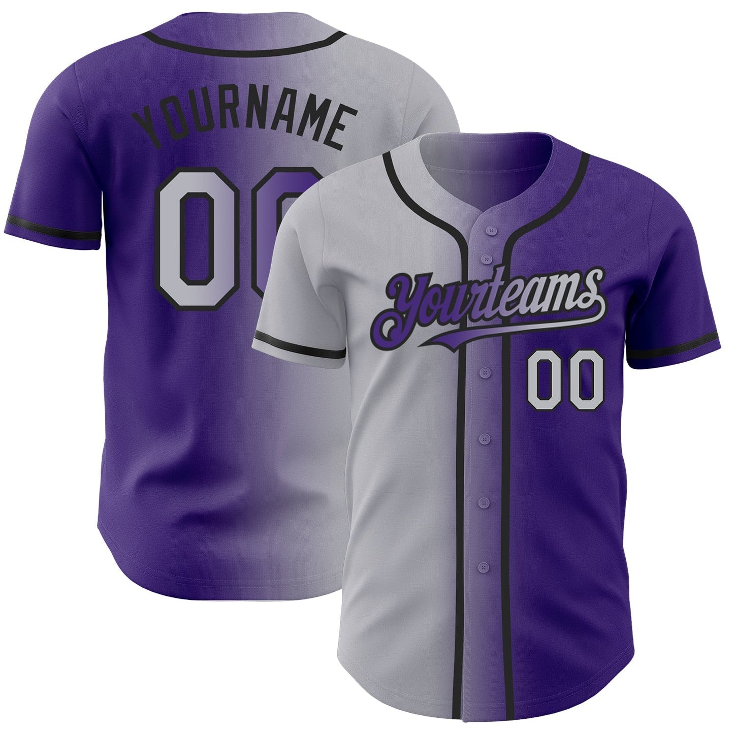 Custom Purple Gray-Black Authentic Gradient Fashion Baseball Jersey baseball jersey product view 1
