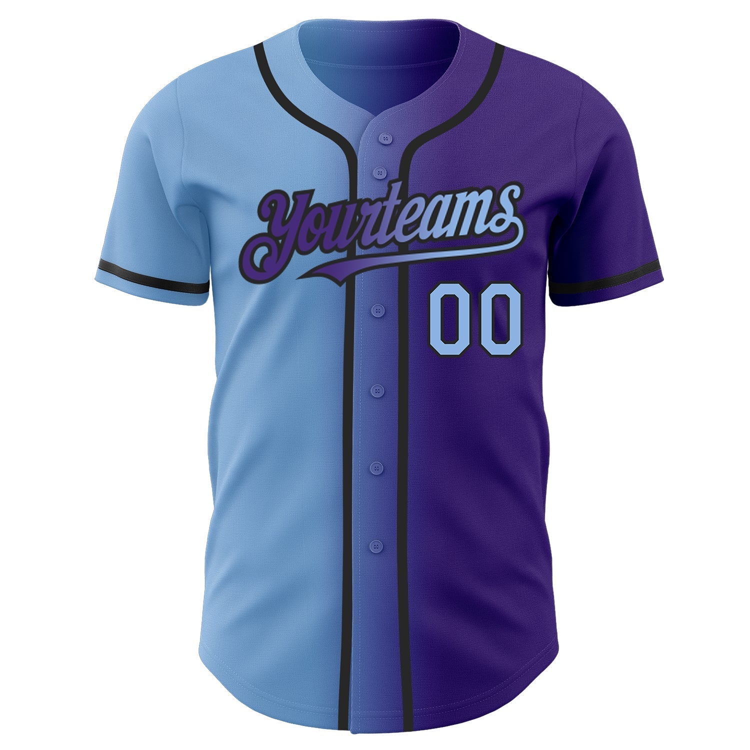 Custom Purple Light Blue-Black Authentic Gradient Fashion Baseball Jersey baseball jersey product view 2