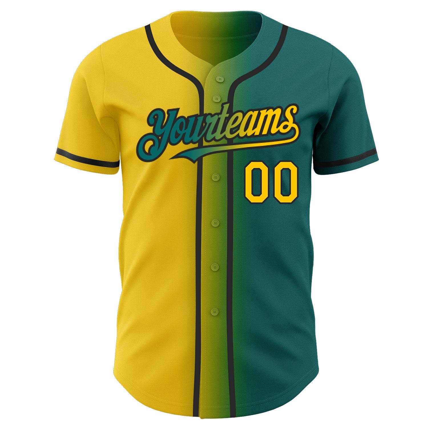 Custom Teal Yellow-Black Authentic Gradient Fashion Baseball Jersey baseball jersey product view 2