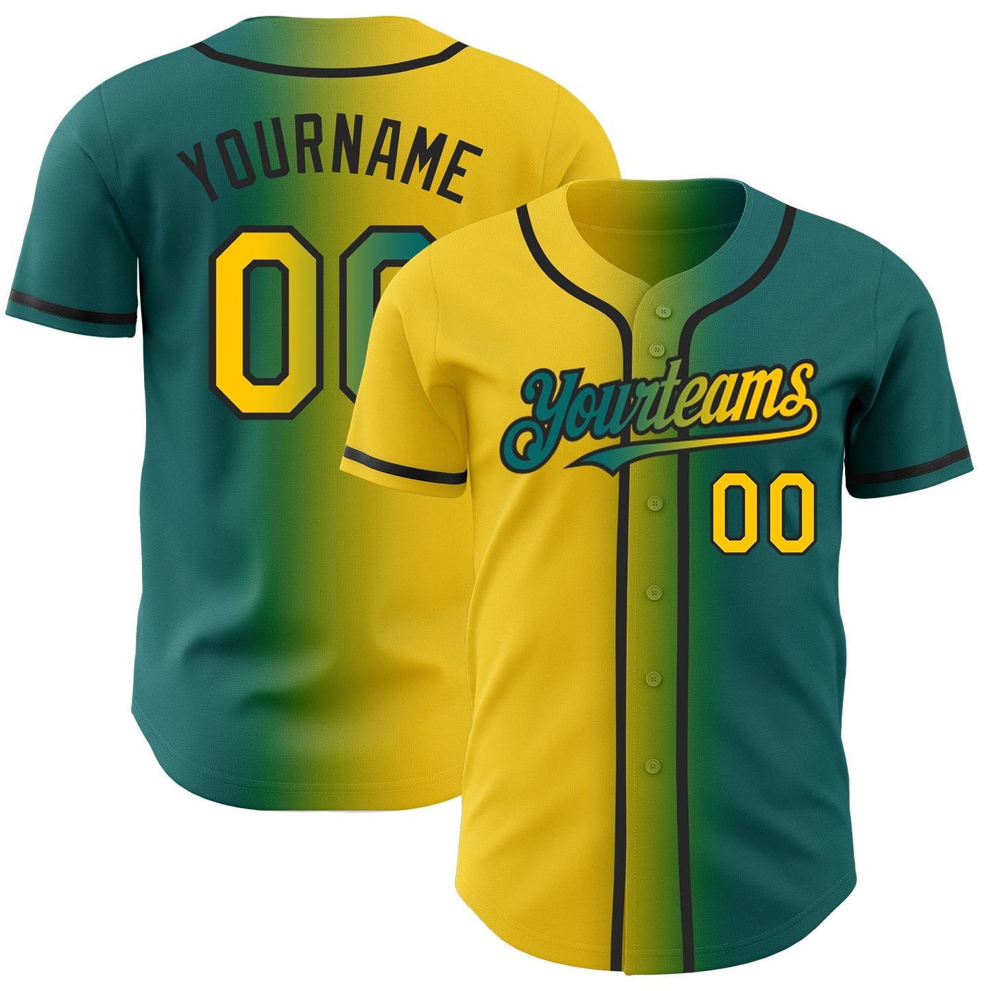 Custom Teal Yellow-Black Authentic Gradient Fashion Baseball Jersey baseball jersey product view 1