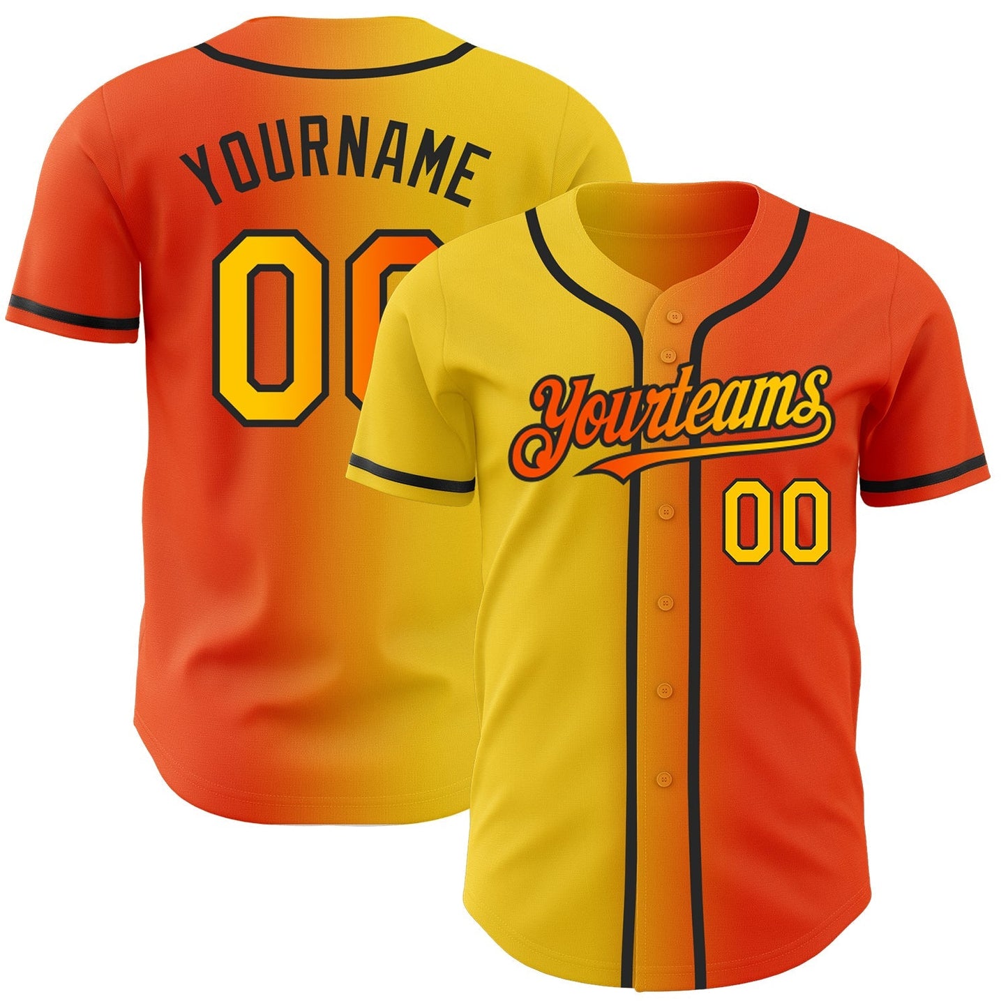 Custom Orange Yellow-Black Authentic Gradient Fashion Baseball Jersey baseball jersey product view 1