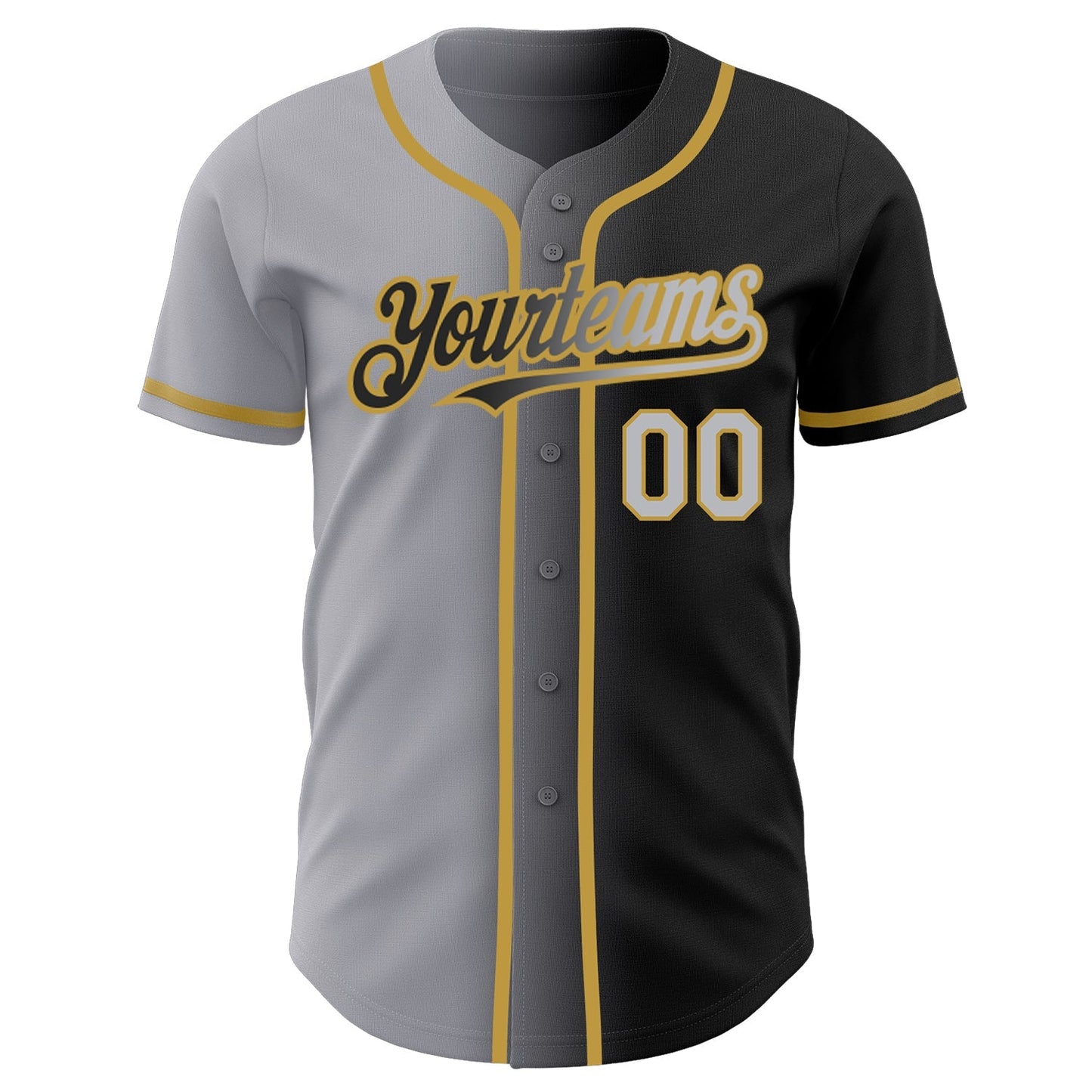 Custom Black Gray-Old Gold Authentic Gradient Fashion Baseball Jersey baseball jersey product view 2