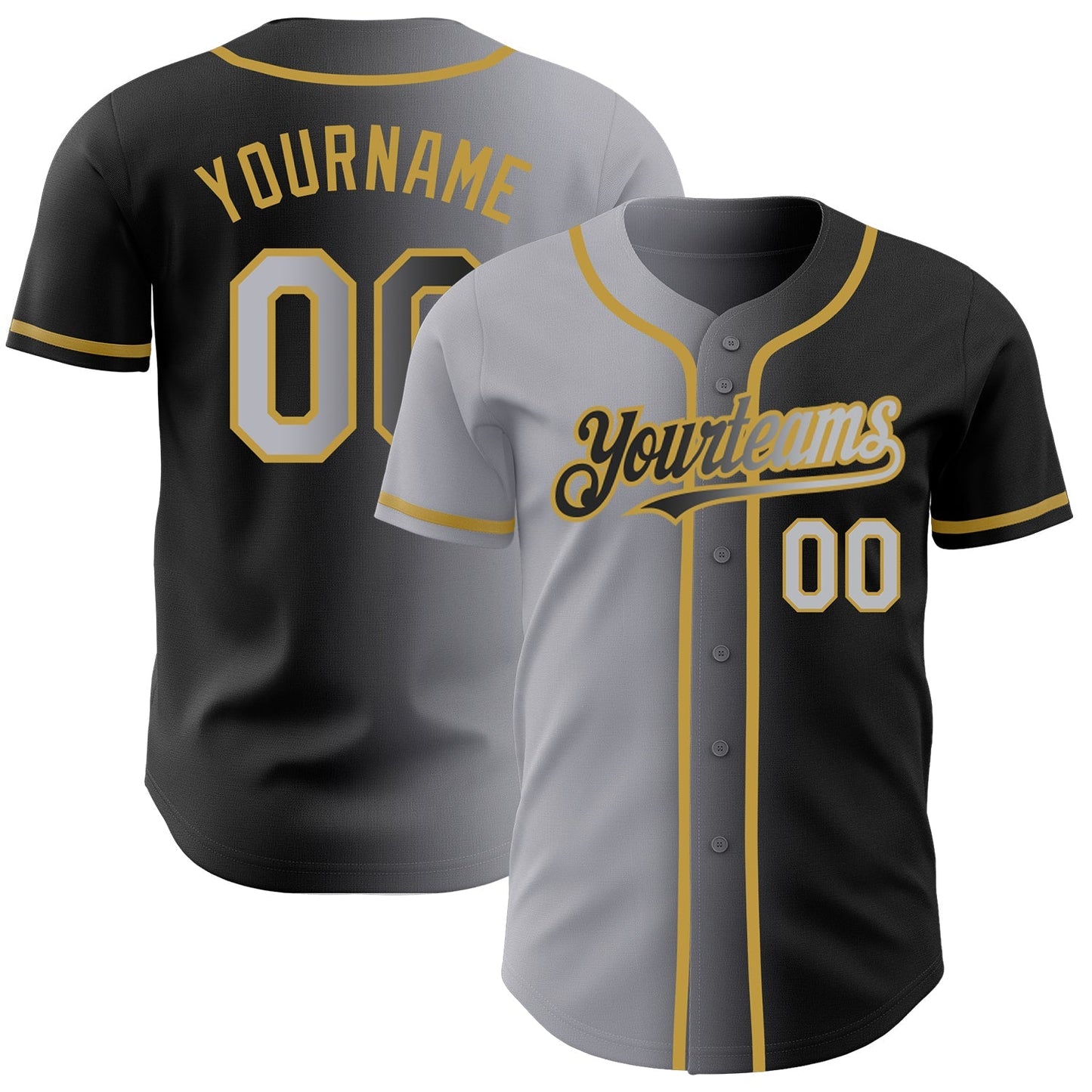 Custom Black Gray-Old Gold Authentic Gradient Fashion Baseball Jersey baseball jersey product view 1