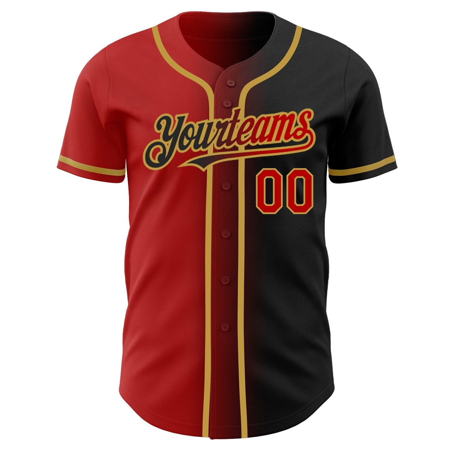 Custom Black Red-Old Gold Authentic Gradient Fashion Baseball Jersey baseball jersey product view 2