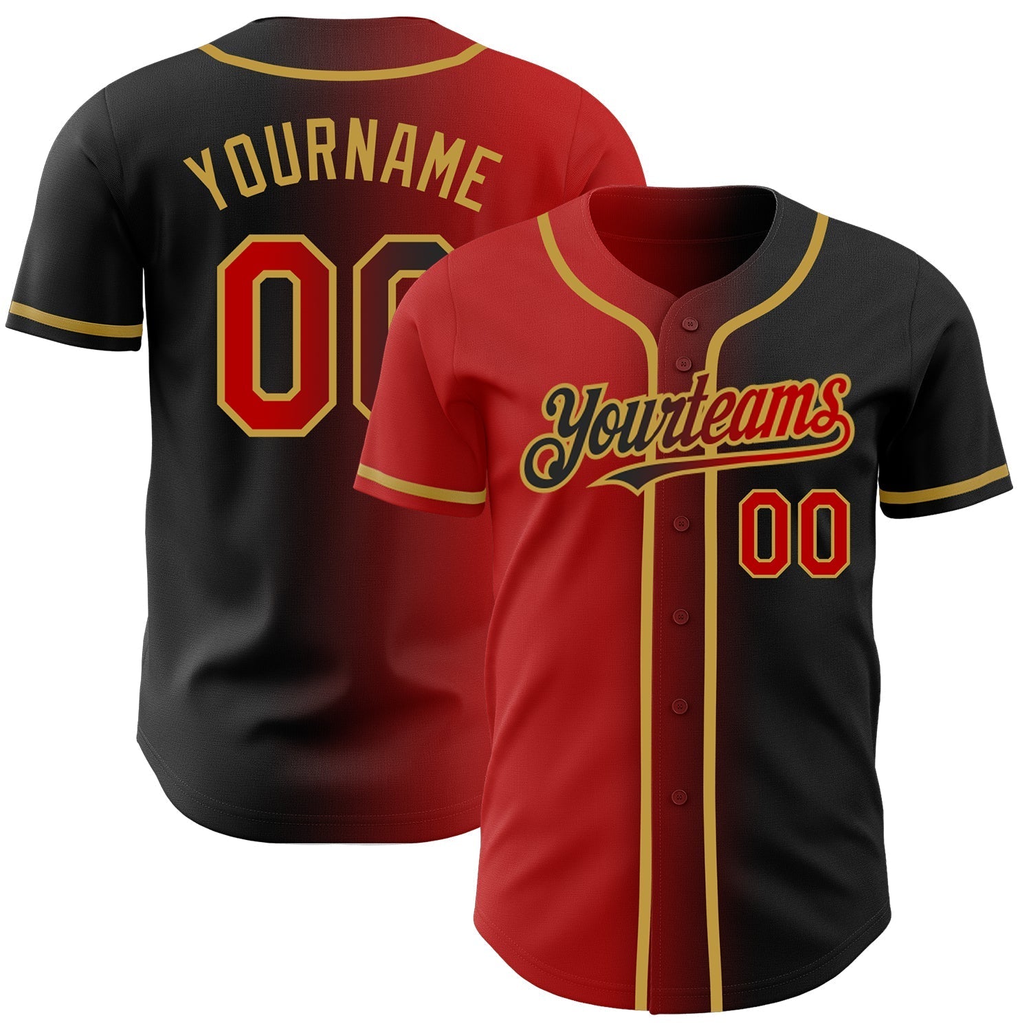 Custom Black Red-Old Gold Authentic Gradient Fashion Baseball Jersey baseball jersey product view 1