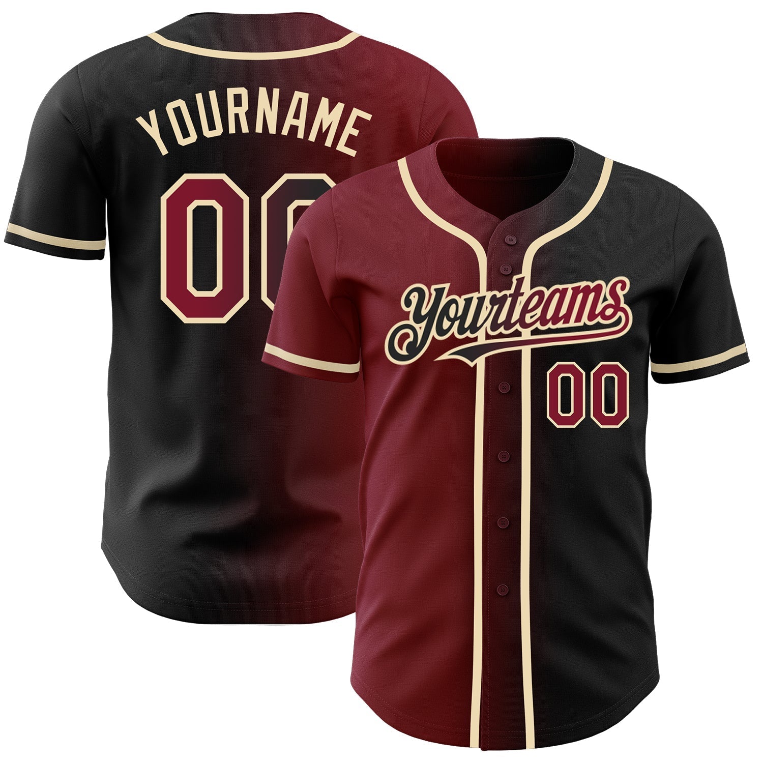 Custom Black Crimson-City Cream Authentic Gradient Fashion Baseball Jersey baseball jersey product view 1