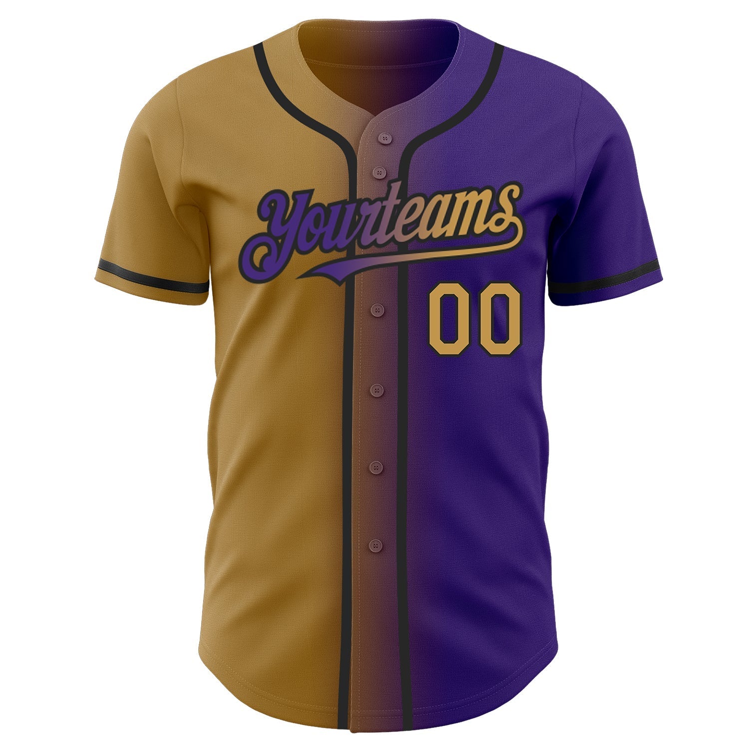 Custom Purple Old Gold-Black Authentic Gradient Fashion Baseball Jersey baseball jersey product view 2