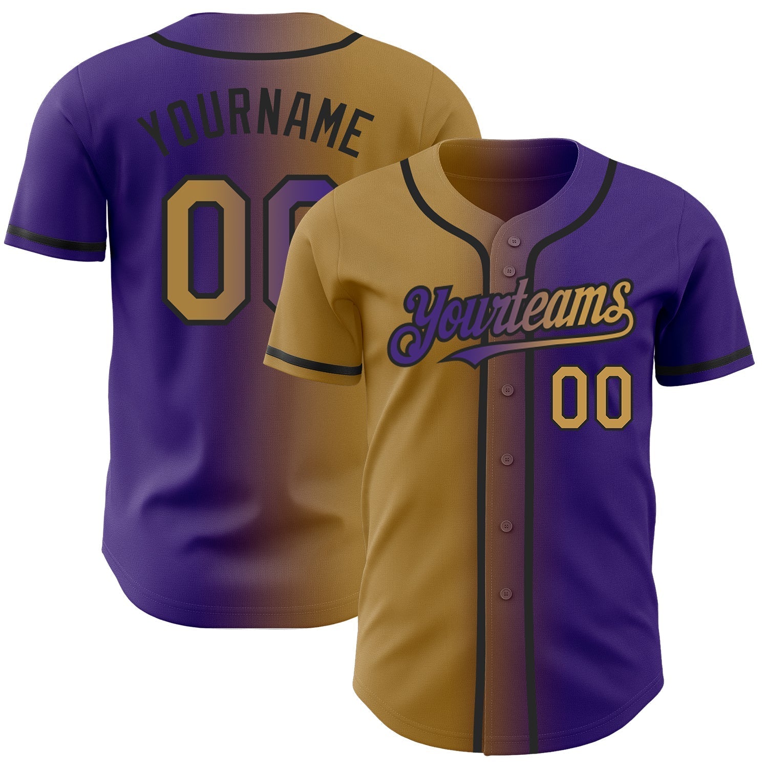 Custom Purple Old Gold-Black Authentic Gradient Fashion Baseball Jersey baseball jersey product view 1