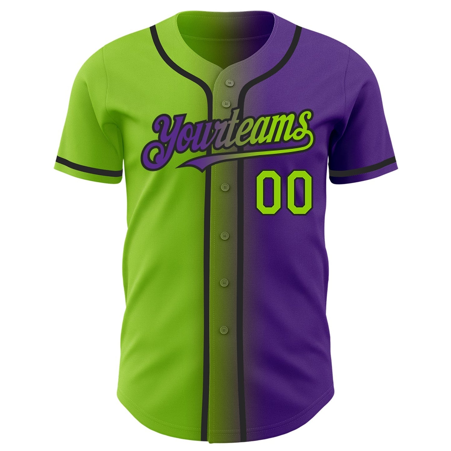 Custom Purple Neon Green-Black Authentic Gradient Fashion Baseball Jersey baseball jersey product view 2