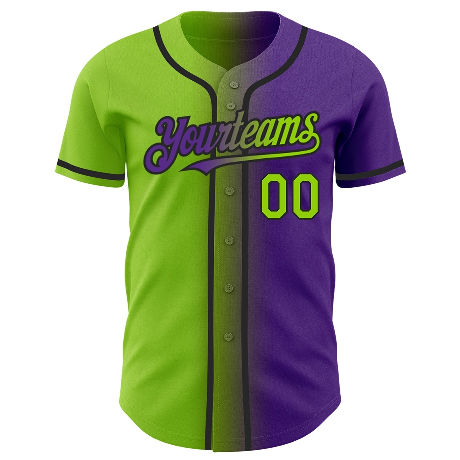 Custom Purple Neon Green-Black Authentic Gradient Fashion Baseball Jersey baseball jersey product view 2