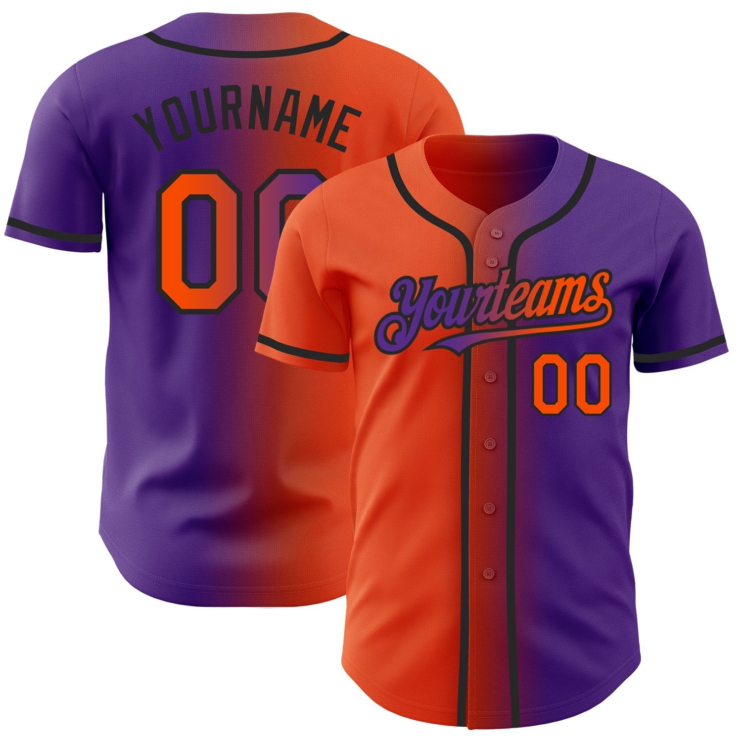 Custom Purple Orange-Black Authentic Gradient Fashion Baseball Jersey baseball jersey product view 1