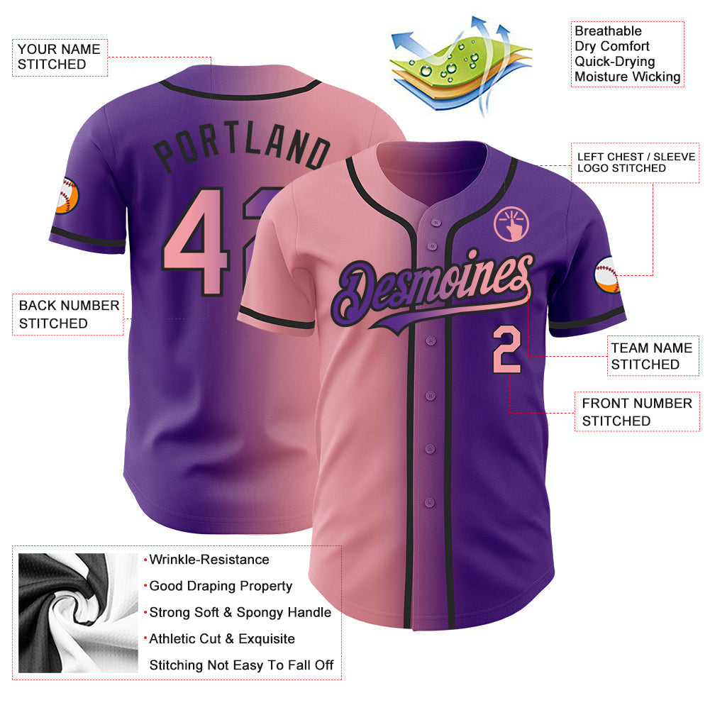 Custom Purple Medium Pink-Black Authentic Gradient Fashion Baseball Jersey baseball jersey product view 3